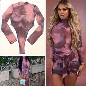 OH POLLY X Tammy Hembrow Supernova High Neck Long Sleeve Mesh Bodysuit Sz 4
